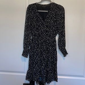 NWOT. Banana republic dress. Size 4. Black with dots in blue and purple.